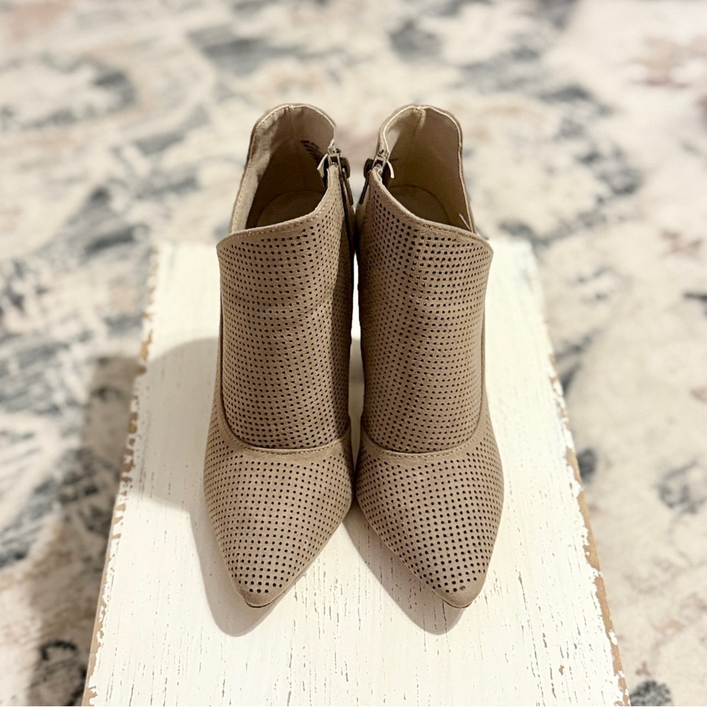JustFab Chic Peek Perforated Suede Booties - Picture 2 of 10